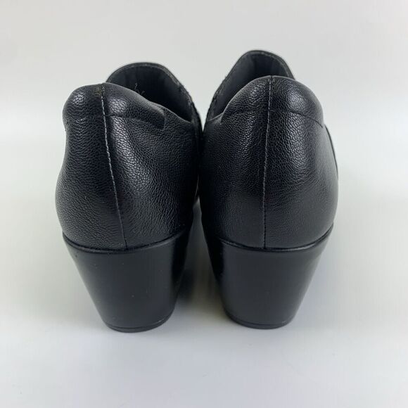 Clarks Emily Cove Pump Black Leather Slip On Low Heel Ruched Round Womens 9.5 - Picture 5 of 13